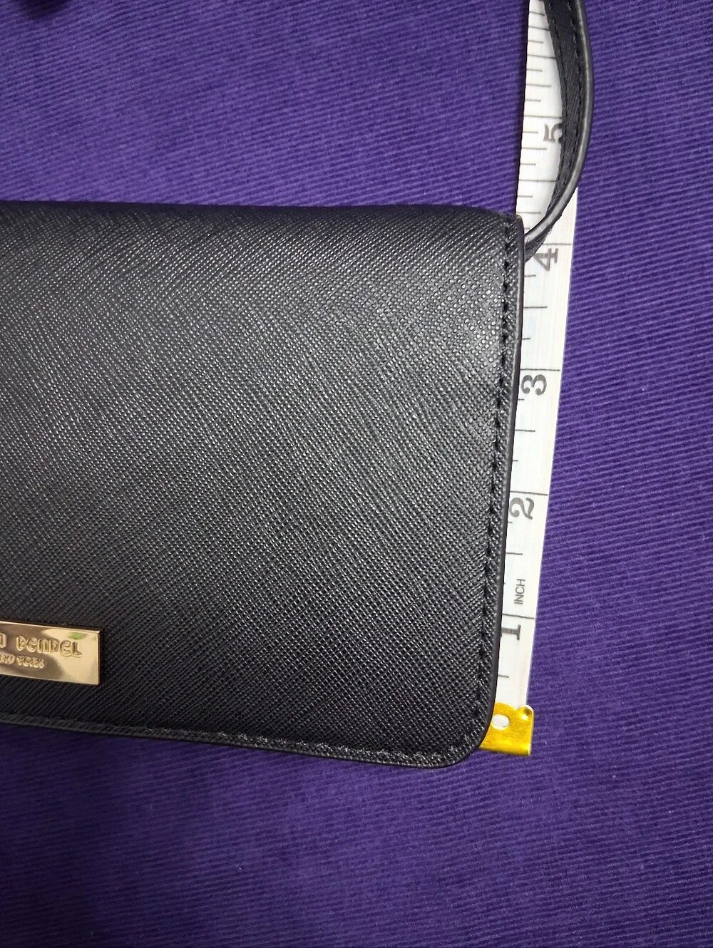 Henri Bendel Crossbody Purse Black Saffiano Leather Cardholder Wallet